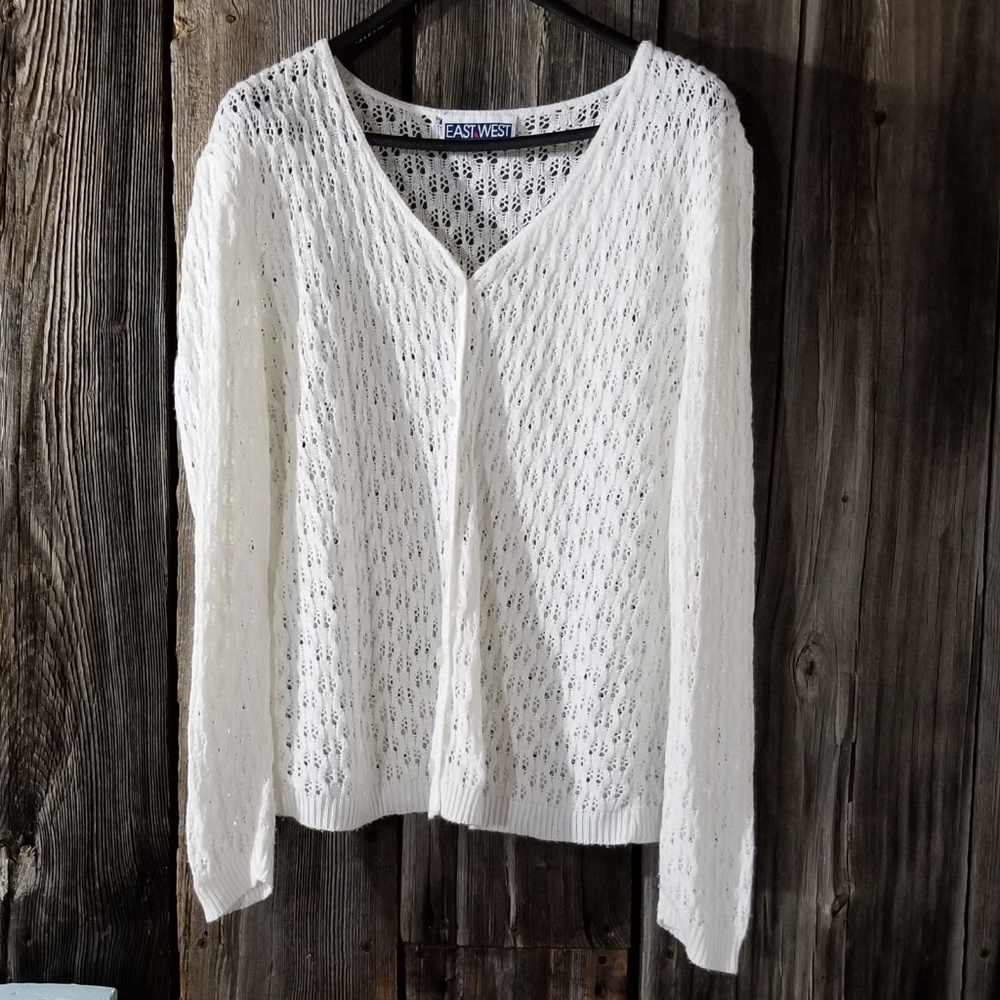 East West vintage crochet white cardigan